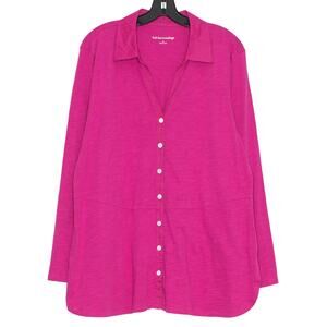 Soft Surroundings Tunic Top Preppy Minimalist Workwear Classic Button Up Pink 1X